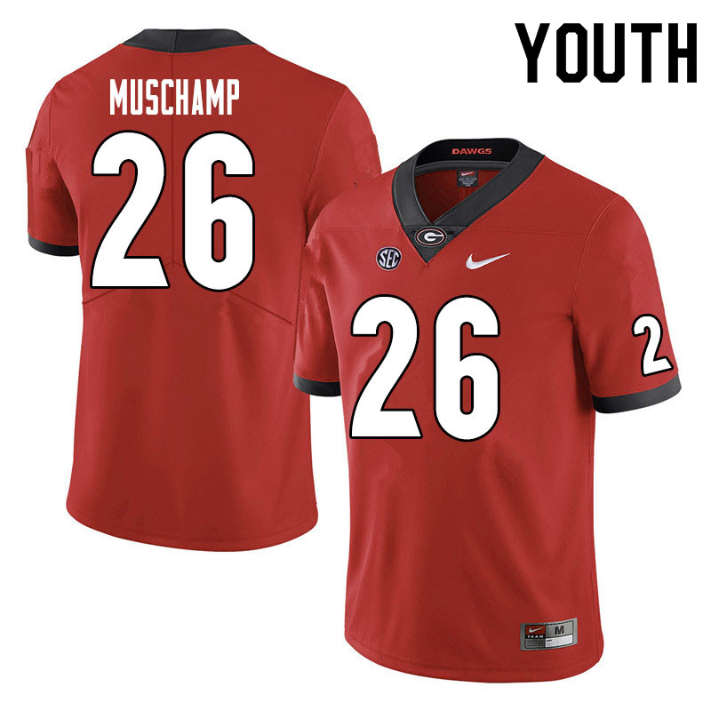 Georgia Bulldogs Youth Jackson Muschamp #26 Red Stitched College UGA Football Jersey 23IP011UN